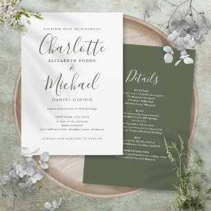 Invitation Tout en un simple Mariage de script vert olive