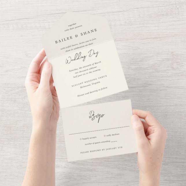 Invitation Tout En Un Simple mariage moderne à la crème (Déchirure)