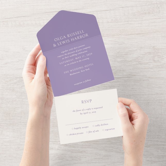 Invitation Tout En Un Simple Mariage Moderne Violet (Déchirure)