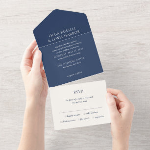 Invitation Tout En Un Simple marine et crème Mariage moderne