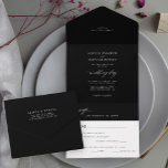 Invitation Tout En Un Simple minimalist black and white elegant wedding<br><div class="desc">Modern minimal simple typography all in one invite with rsvp and entree menu choice wedding seal and send dark invitation template featuring a chic trendy calligraphy script.              Easy to personalize with your details! The invitation is suitable for classic formal neutral weddings.</div>