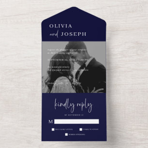 Invitation Tout En Un Simple minimaliste moderne   Mariage photo bleu ma