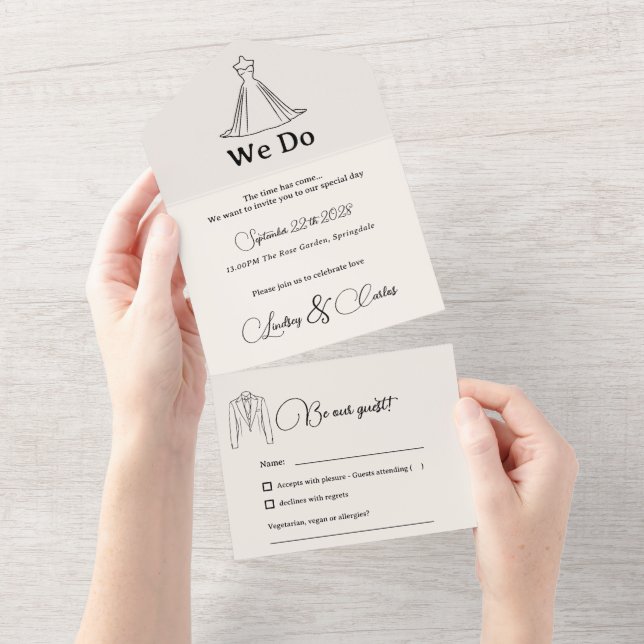 Invitation Tout En Un Simple Modern Wedding Silhouette Collection (Déchirure)