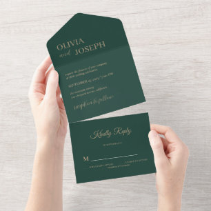 Invitation Tout En Un Simple moderne et minimaliste Mariage vert émeraud