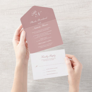 Invitation Tout En Un Simple Monogramme Elegant Dusty Rose Mariage
