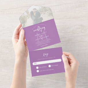 Invitation Tout En Un Simple Monogramme Lavande Violet Photo Mariage