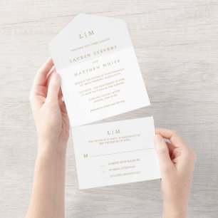 Invitation Tout En Un Simple Monogramme Or Élégant Mariage Antique