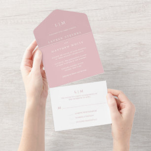 Invitation Tout En Un Simple Monogramme Rose Clair Mariage Élégant