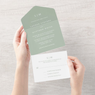 Invitation Tout En Un Simple Monogramme Vert Sauge Élégant Mariage Forme