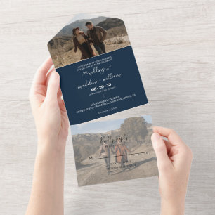 Invitation Tout En Un Simple Navy Blue Mariage photo tendance