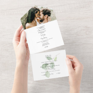 Invitation Tout En Un Simple Photo Eucalyptus Les deux parents Mariage
