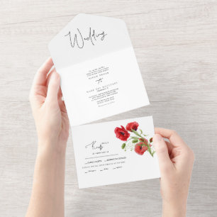 Invitation Tout En Un Simple Rouge Floral Mariage d'Hiver II