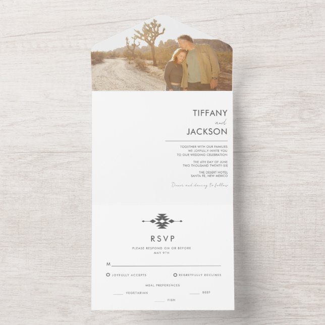 Invitation Tout En Un Simple Southwestern Desert Mariage photo (À l'intérieur)