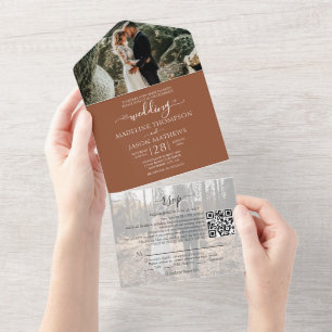 Invitation Tout En Un Simple Terracotta 2 Photo QR Code RSVP Mariage