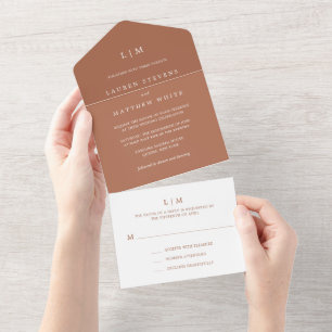 Invitation Tout En Un Simple Terracotta Monogramme Mariage élégant