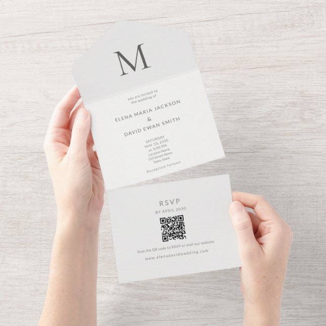 Invitation Tout En Un Single Initial Civil Wedding (Déchirure)