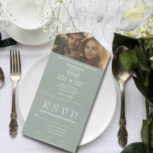 Invitation Tout En Un Site Web de photos minimaliste Sage vert ivoire