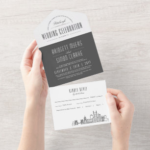 Invitation Tout En Un Skyline Pittsburgh Deco   Mariage