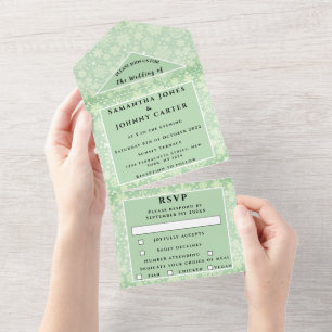 Invitation Tout En Un Snowflakes Snow Green Winter Wonderland Mariage