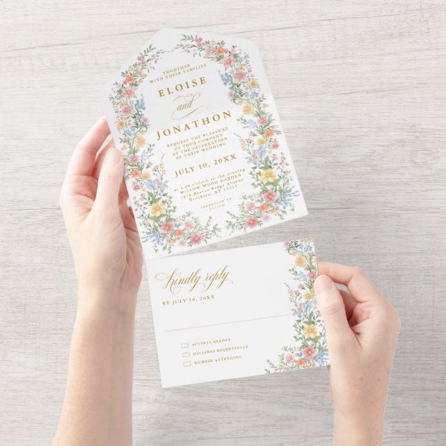 Invitation Tout En Un Soft Pastel Ornate Spring Garden Floral Wedding (Déchirure)