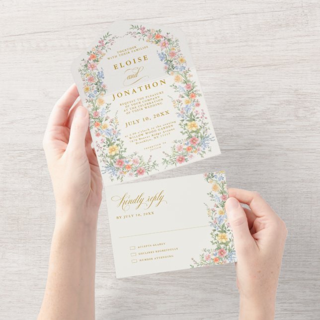 Invitation Tout En Un Soft Pastel Ornate Spring Garden Floral Wedding (Déchirure)