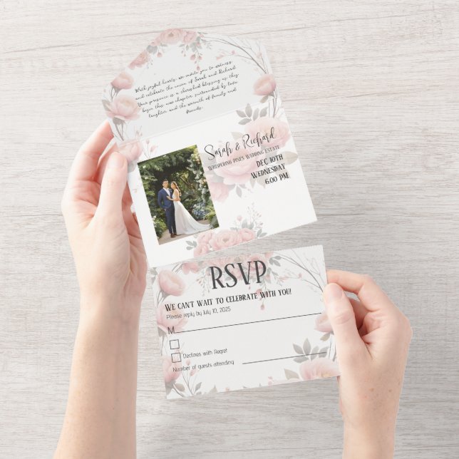 Invitation Tout En Un Soft Pastel Papier Garden | Mariage floral minimal (Déchirure)