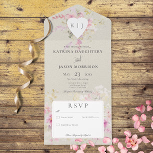 Invitation Tout En Un Soft Sage Romantique Coeur Vintage Floral Pas de d