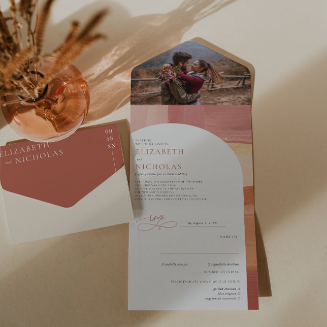 Invitation Tout En Un Soleil de Terracotta | Mariage Boho (Créateur téléchargé)