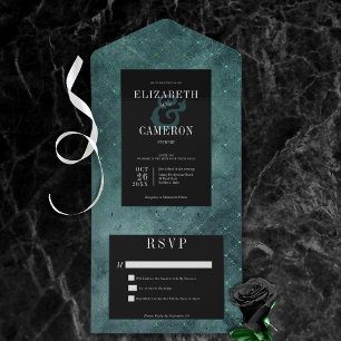 Invitation Tout En Un Sombre Teal Gothique & Noir Vintage Diamant Pas de