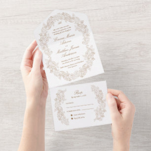 Invitation Tout En Un Sophistiqué Classic Script Mariage d'or