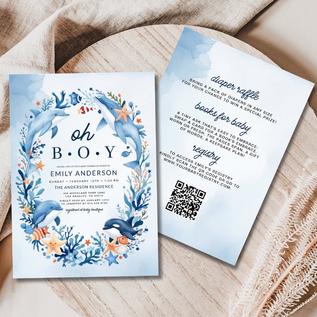 Invitation Tout en un sous la mer Oh Baby shower bleu garçon (Créateur téléchargé)