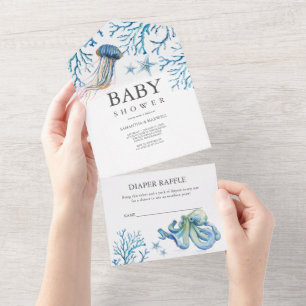 Invitation Tout En Un Sous le Baby shower de la mer tout en un
