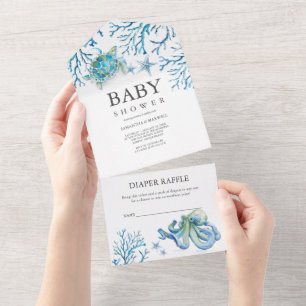 Invitation Tout En Un Sous le Baby shower de la mer tout en un