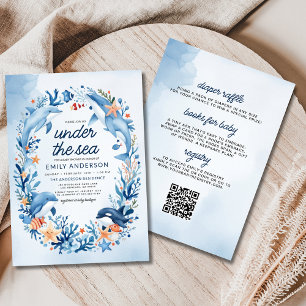 Invitation Tout en un sous le Baby shower Océan Bleu Mer