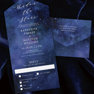 Invitation Tout En Un Sous les étoiles Élégant Mariage d'astronomie spat