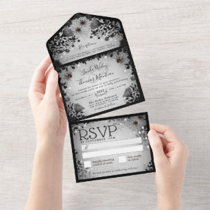 Invitation Tout En Un Spider Love Grey & Black Gothique Floral Halloween