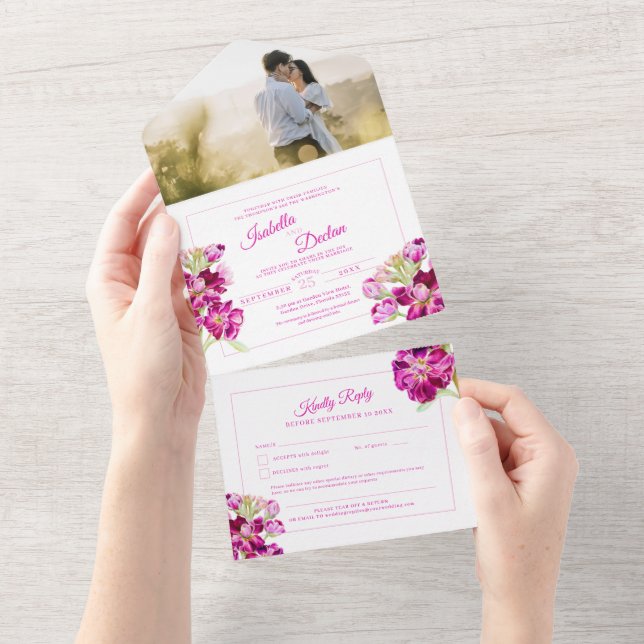 Invitation Tout En Un Stock rose aquarelle mariage de base RSVP (Déchirure)