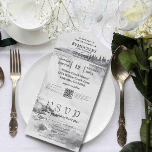 Invitation Tout En Un Style vintage Niagara Falls Black White QR Code