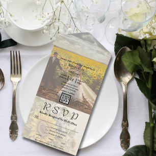 Invitation Tout En Un Style vintage Sunflower QR Code photo