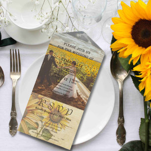 Invitation Tout En Un Style vintage Tournesol Crème Jaune Photo