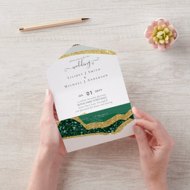 Invitation Tout En Un Sublime Emerald Green Gold Mariage (Vidéo)