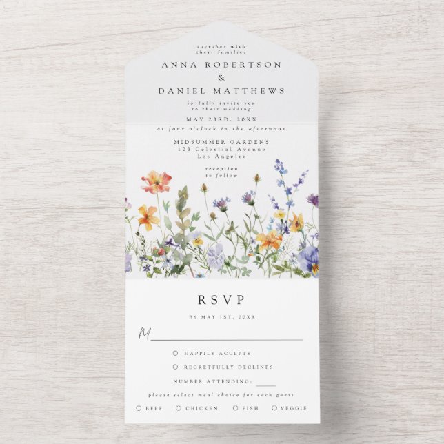 Invitation Tout En Un Summer Wildflower Garden Wedding (À l'intérieur)
