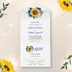 Invitation Tout En Un Sunflower Bleu Rose lumières Mariage Floral