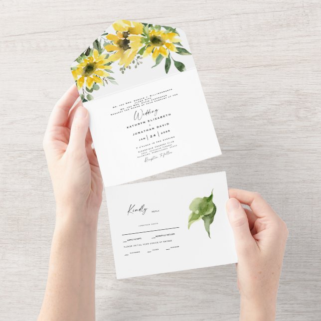 Invitation Tout En Un Sunflower Eucalyptus Les deux parents Mariage (Déchirure)