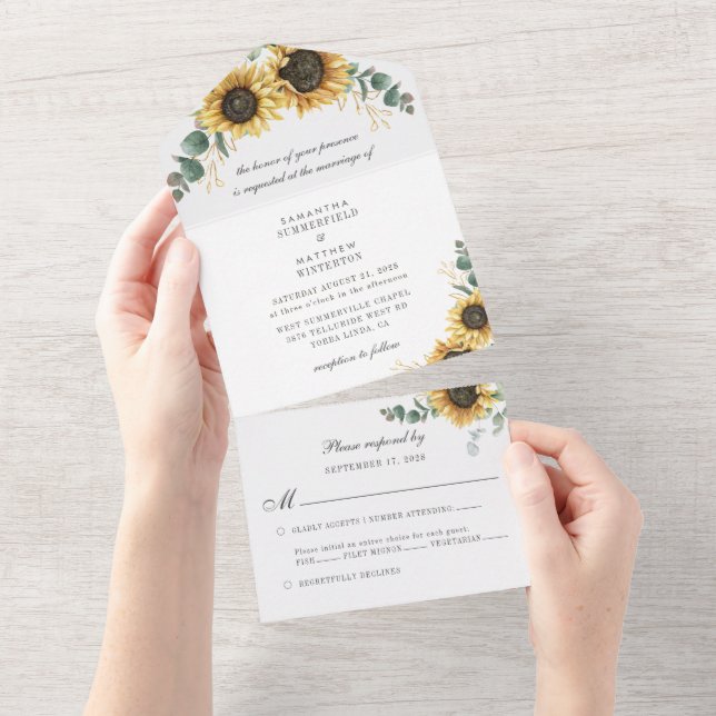 Invitation Tout En Un Sunflower Eucalyptus Mariage botanique (Déchirure)
