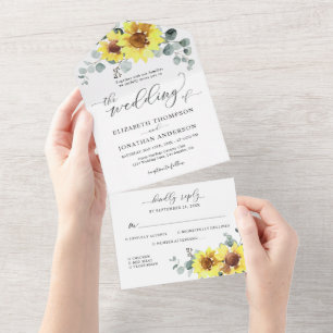 Invitation Tout En Un Sunflower Eucalyptus Mint Sage Mariage floral RSVP