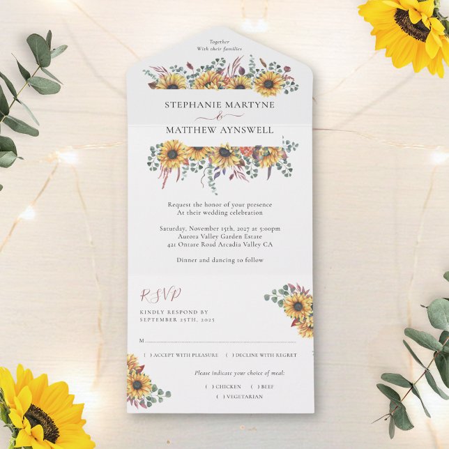 Invitation Tout En Un Sunflower Fall Floral Eucalyptus Botanical Wedding (Créateur téléchargé)