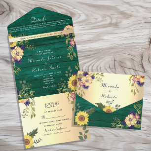 Invitation Tout En Un Sunflower Rustic Country Mariage vert