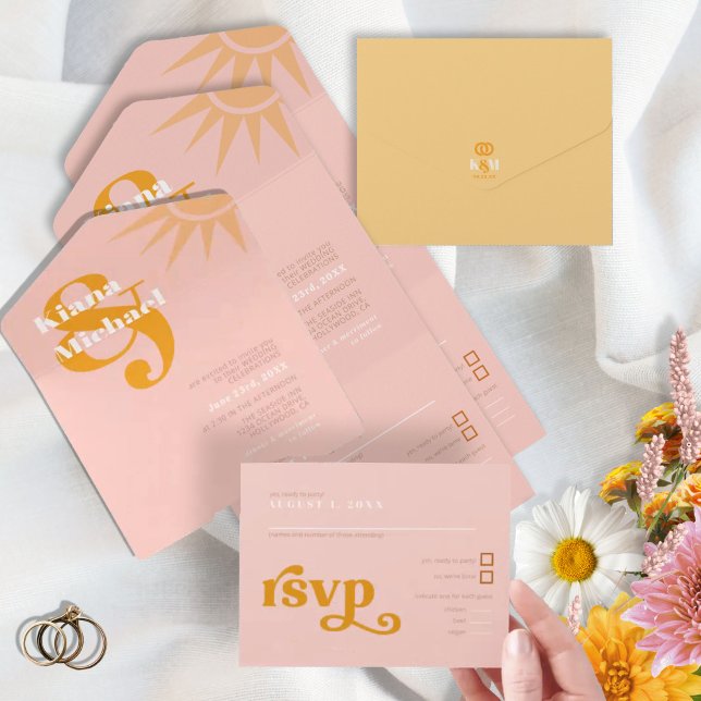 Invitation Tout En Un Sunshine Typography Mariage Pink/Butter ID1048 (Créateur téléchargé)