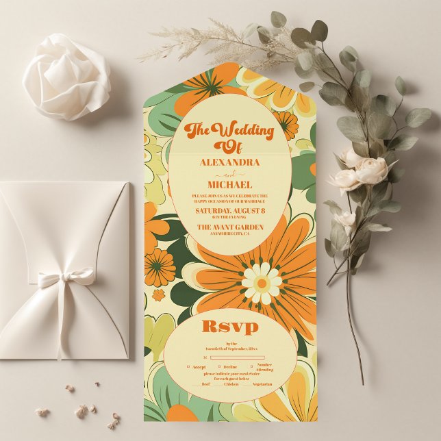 Invitation Tout En Un Super Boho Retro Floral Mariage (Créateur téléchargé)